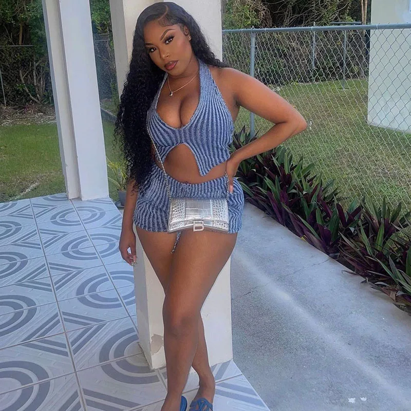 

Уличная одежда, полосатые короткие комплекты, женский комплект из 2 предметов, летняя одежда, укороченный топ с открытой спиной и шорты, новые одинаковые комплекты
