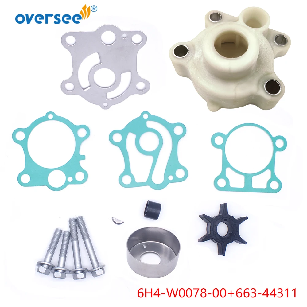 

6H4-W0078 Water Pump Impeller Kit with Housing For Yamaha 2T 30 40 50HP 3Cyl Outboard Engine 18-3429 6H4-W0078-00