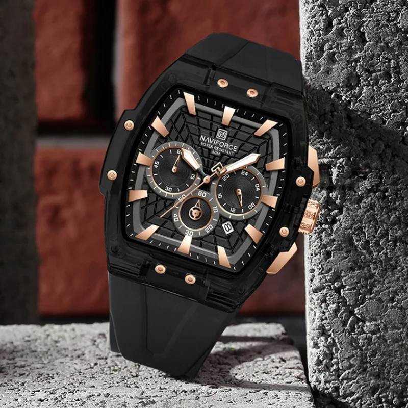 NAVIFORCE 2026 Men's Multifunctional Chronograph Watch Luminous Hands Calendar Running Seconds 5ATM Waterproof Silicone Strap