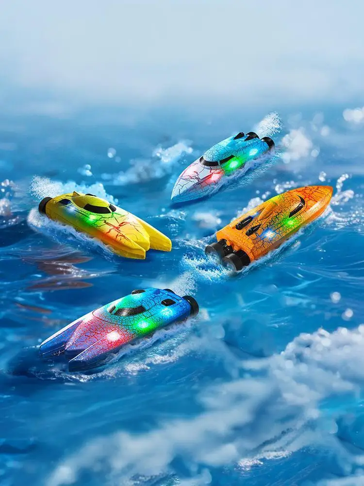 Bateau télécommandé 2.4Ghz, retournement à 360 degrés et corps entier, bateaux de course RC étanches, jouet aquatique avec effet LED