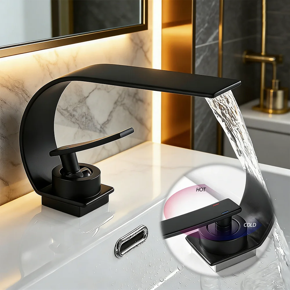 

Waterfall C-shaped Curved Moon-shaped Curved Cold and Hot Water Faucet Washbasin Creative Bathroom Toilet Washbasin