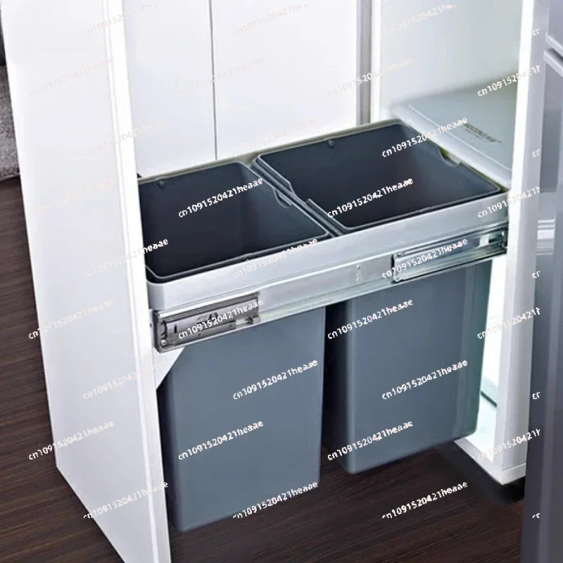Suitable forLarge Capacity Dual Lids Recycling Bin for Kitchen Waste Container, Motion Sensor Pull-Out Cabinet Trash Can