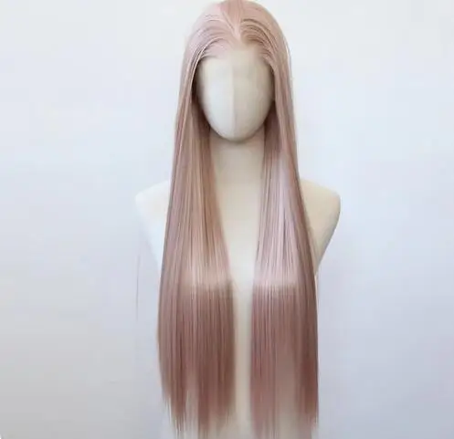 Pink Blonde Wig Synthetic Lace Front Wig Long Straight Pink Brown Lace Front Synthetic Wig Pre Plucked Natural Hairline