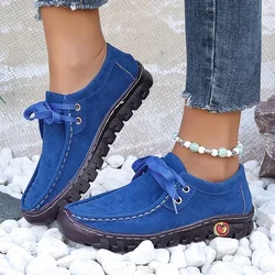 Vintage Suede Lace Up Wedge Heel Loafers Women 2025 Autumn Comfort Soft Sole Mom's Shoes Brand Plus Size 43 Non Slip Sneakers