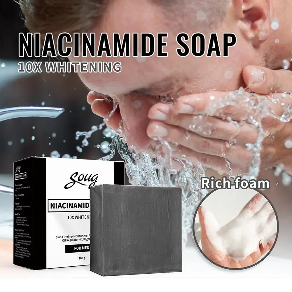 Niacinamide Soap Anti Acne Bamboo Charcoal Powder Soap Bar Moisturizing Whitening Soap for Skin Care and Skin Repair 100g K2O8