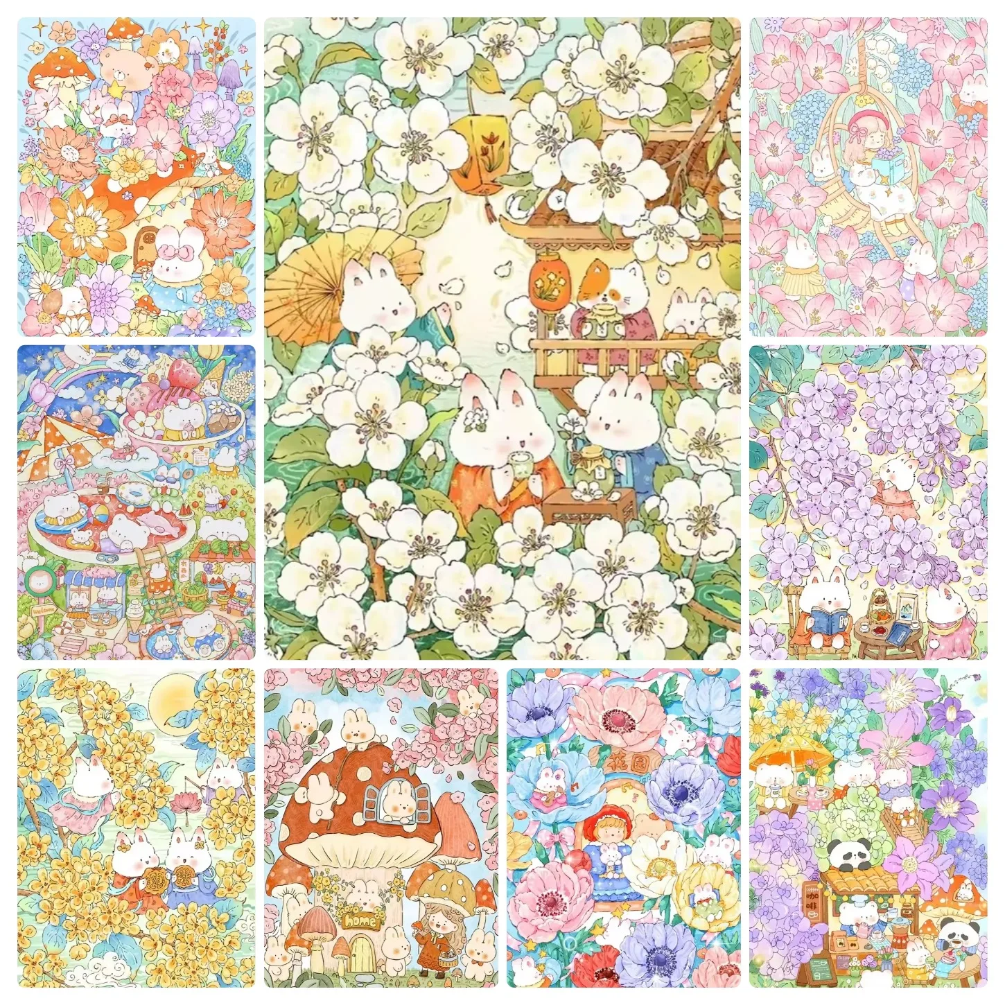 Large Size Jigsaw Puzzle 500/1000Pcs Sweet Whimsical Rabbit Mushroom House Jigsaw Puzzles for Adults Stress Relief Toys Gift