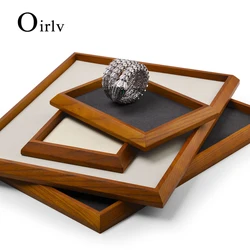 Oirlv-bandeja de madera para joyería, organizador apilable de madera sólida para anillos, pendientes, collar, pulsera, reloj, exhibición de almacenamiento