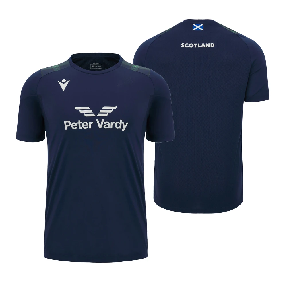 

Macron2023-24 Home And Away Jersey Dark Blue Shoulder Plaid Temperament Sports Fitness Breathable Men's Round Neck T-Shirt