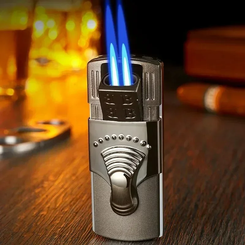 Portable Windproof Dual Direct Jet Blue Flame Lighter, High-end Hidden Ignition Port Inflatable Lighter, Business Gift