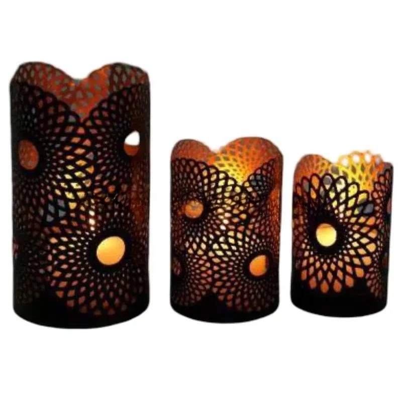 Set of 3 Round Iron Candle Holders Gold Black Powder Coated Finish Home Decor Candlesticks for Table Centerpiece Decoration