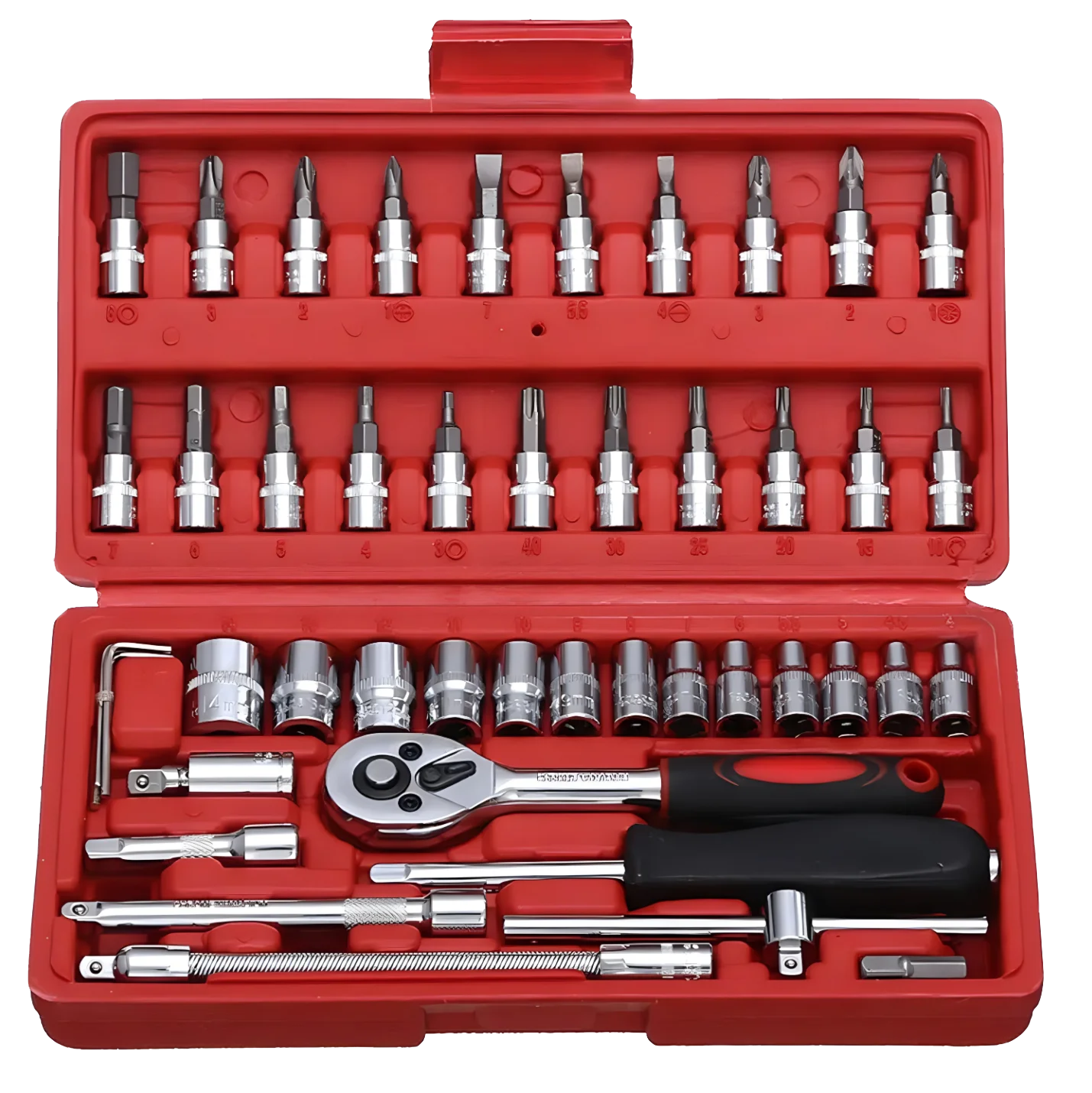 46 Pcs Car Repair Tool 1/4 Inch Drive Socket Ratchet Wrench Set With Bit Socket Set, Metric And Extension Bar For Auto Repairing