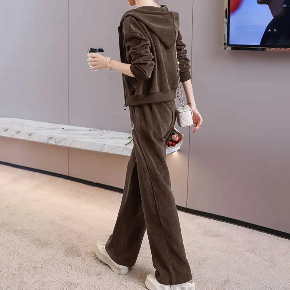 

Casual 2 Piece Sets Women Zipper Long Sleeve Sweatshirt Tops Winter Warm Straight Pants Tracksuit Winter Sportwear Tracksuit