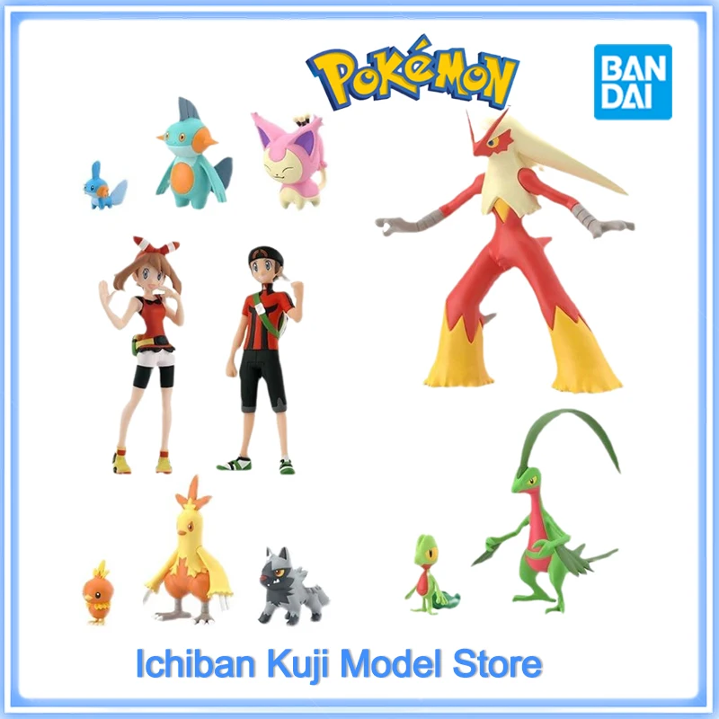 Original Bandai Scale World POKEMON Hoenn Region May Brendan Treecko Torchic Mudkip Blaziken Anime Figures Boxed Model Toys Gift