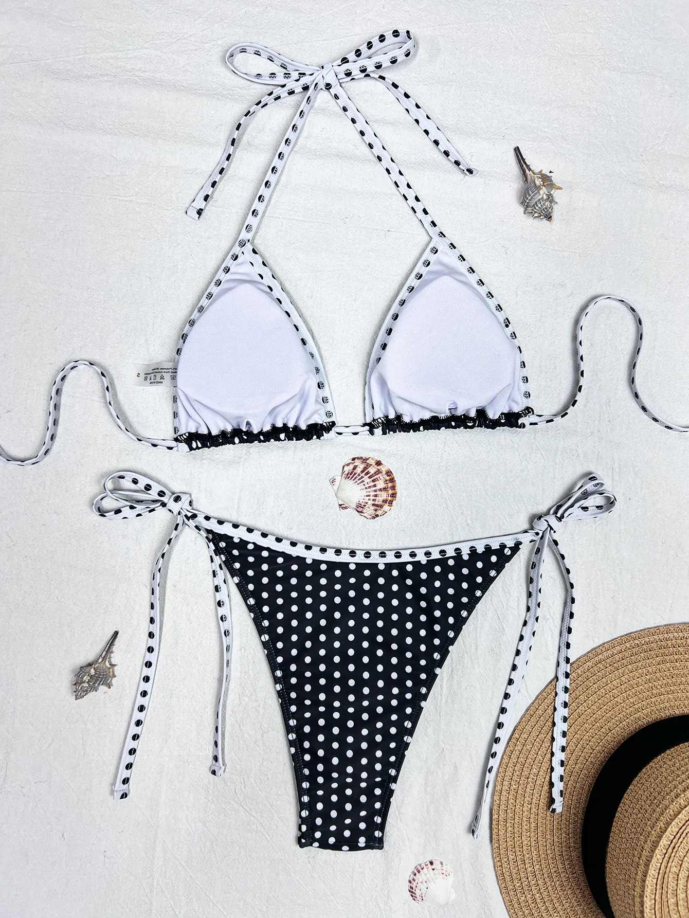 2026 new polka dot printed triangular cup strap sexy split bikini swimsuit for women