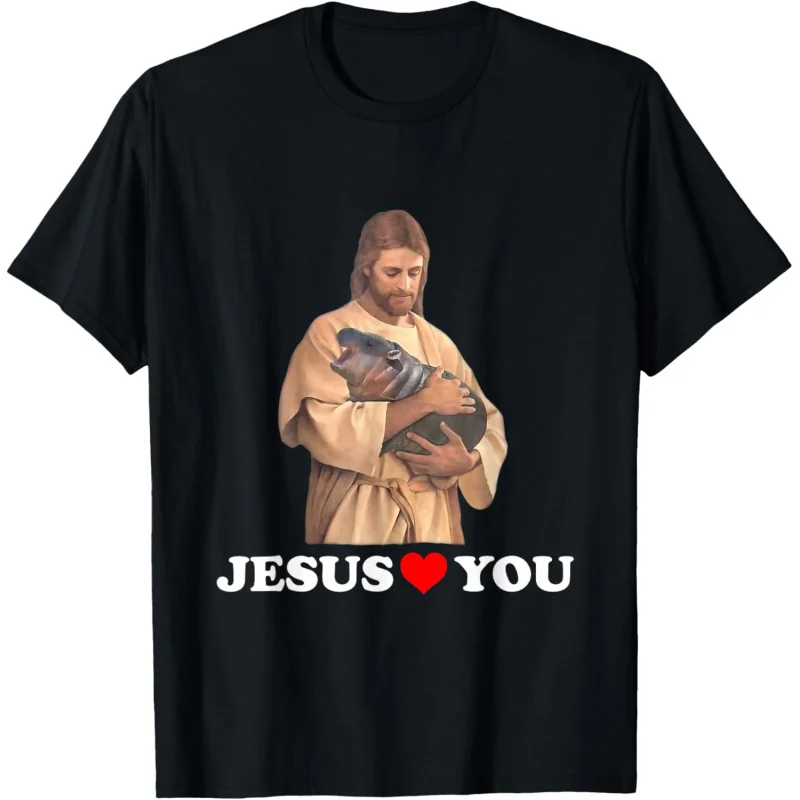 Jesus loves you, stretchy pig, cute hippopotamus meme top T-shirt