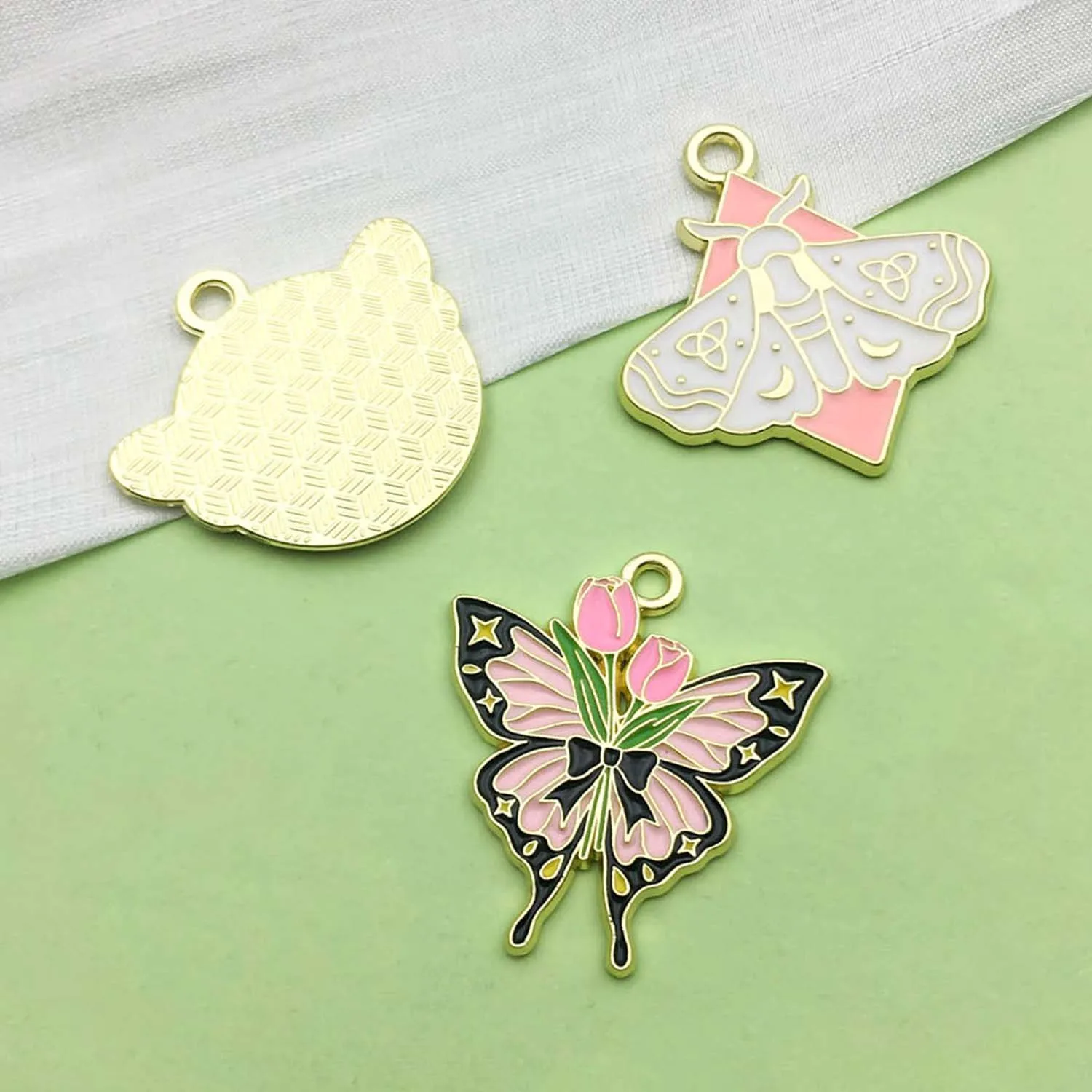 10/12pcs Enamel Colorful Halloween Charms Exquisite Pattern Moth Butterfly Design Pendants for DIY Jewelry Making Accessories