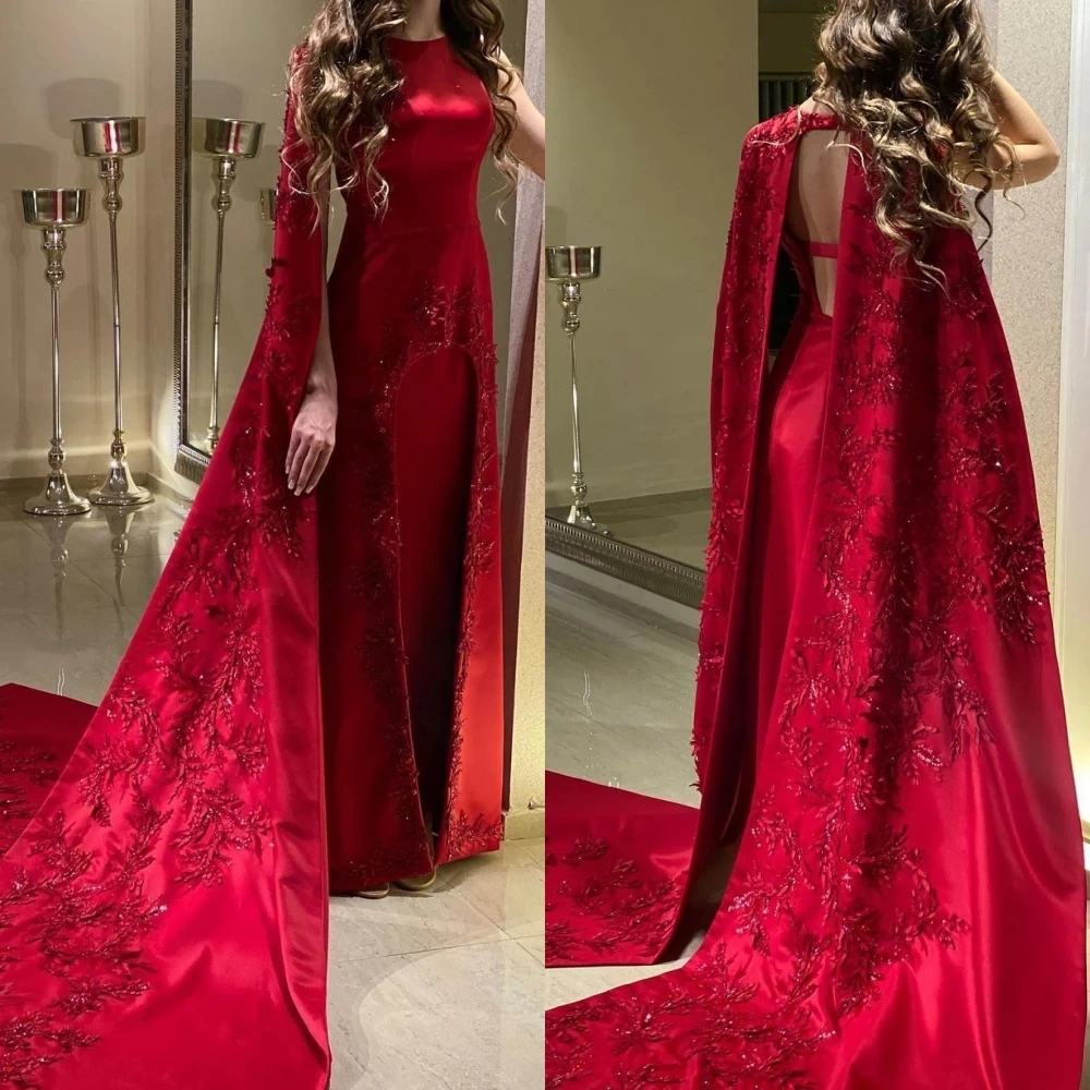 Aileen Red Long Shawl Beaded Dresses for Prom Women\'s Evening Dress Wedding Party Elegant Gowns Luxury 2024 Graduation Saudi New