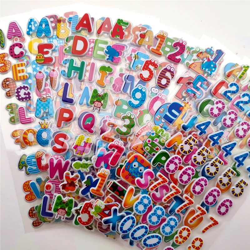 10 Sheets Letters Numbers 3D Puffy Stickers English Alphabet Birthday Festival Gift for Adult Boy Girl Scrapbook Decoration