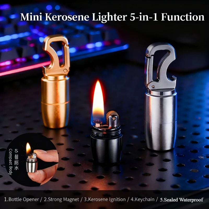 Multifunctional Keychain Lighter - Portable Metal Tool with Powerful Magnet & Bottle Opener, Creative Outdoor Survival Gear For