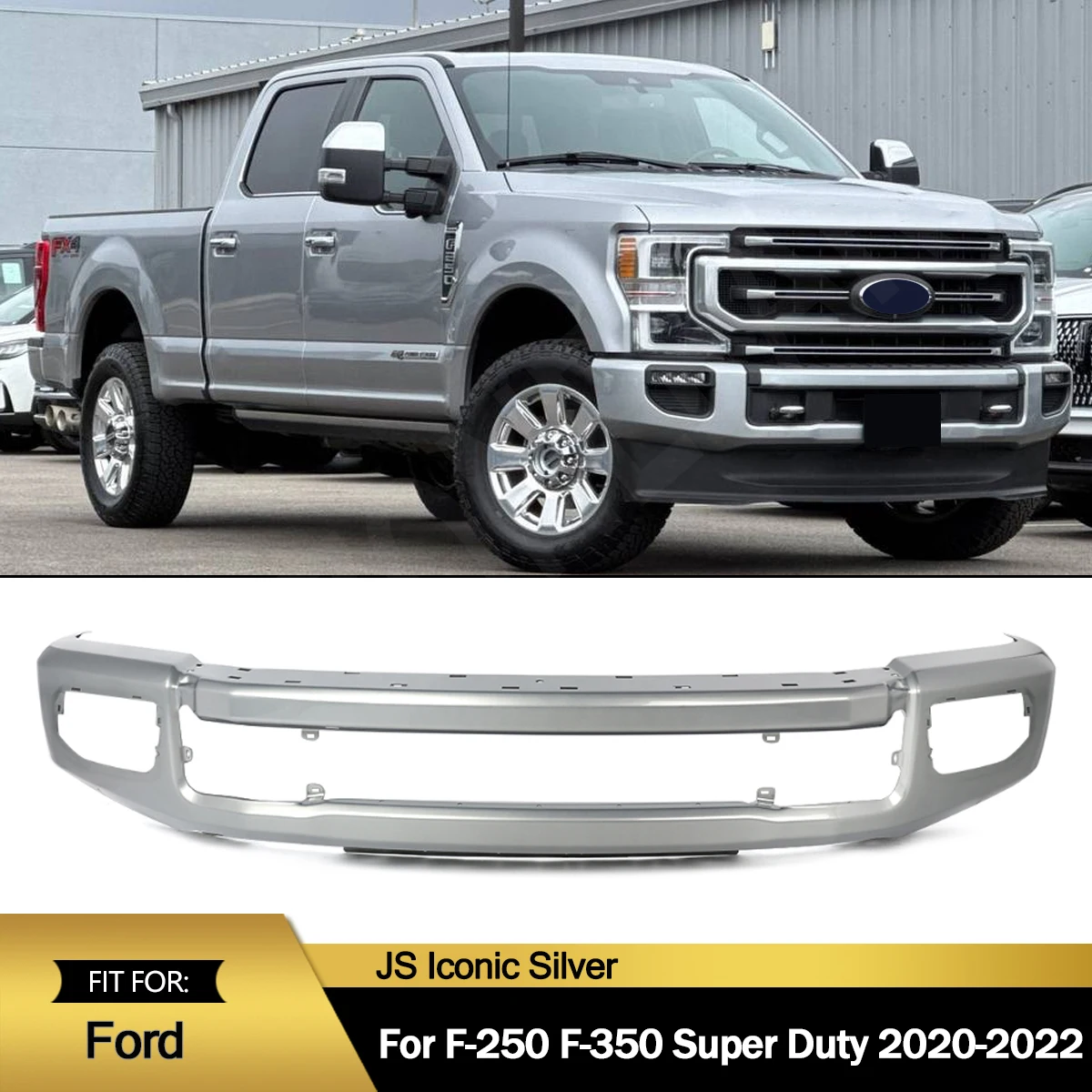 Front Bumper Face Bar for Ford F-250 F-350 2020 2021 2022 Super Duty Front Bumper Assembly with Fog Light Hole Inconic Silver JS