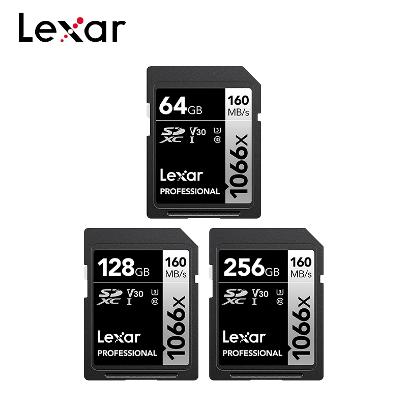 Original Lexar Professional SD Card 1066x 64GB 128GB 256GB Memory Card V30 U3 C10 SDXC Flash Card For 4K UHD Camera