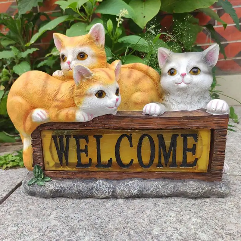 Cat Solar Lights Outdoor Outdoor Solar Garden Light Resin Cat Ornaments Kitten Animal Statue Solar Cats Lamp Solar Lights Animal