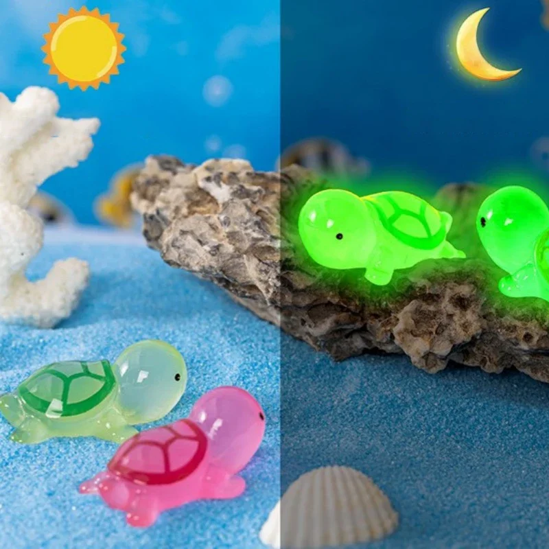 100PC Mini Glow-in-the-dark Turtle Ornaments Marine Theme Fish Tank Aquascape Resin Craft Desktop Ornament Home Decor Accessorie