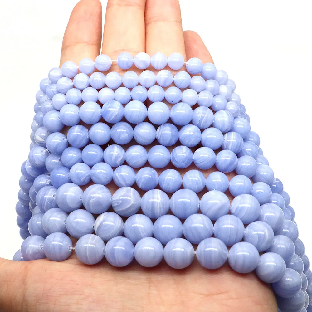 4/6/8/10MM Blue Lace Agate Beads Natural Stones Loose Spacer Crystals Agate Round Beads for Jewelry Making DIY Bracelet Necklace