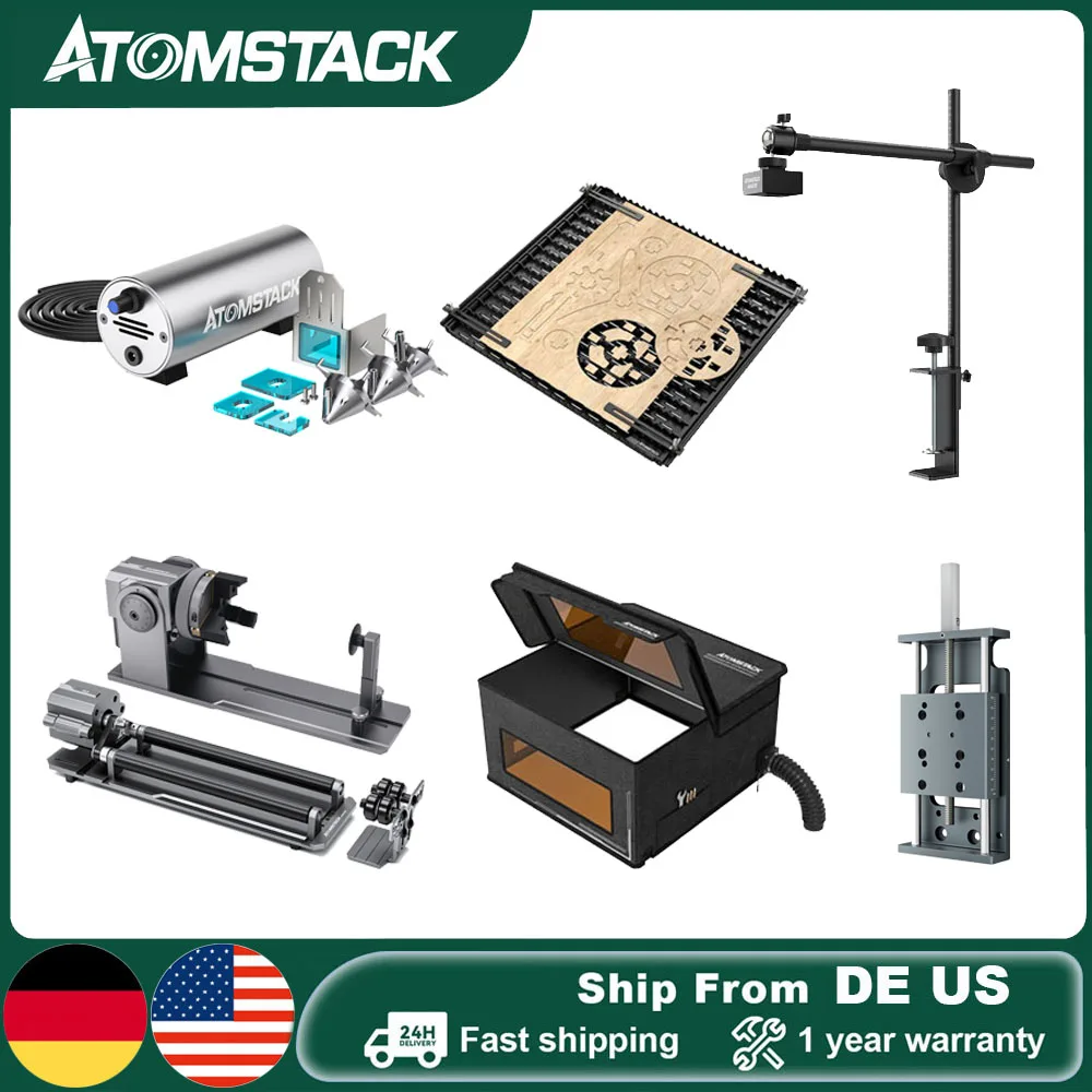 

ATOMSTACK Laser Engraver Accessories F30 Air Assist,FB2 Enclosure,R1 Pro Roller,F3 Cutting Panel,AC1 Camera,L1 Z-axis Adjuster