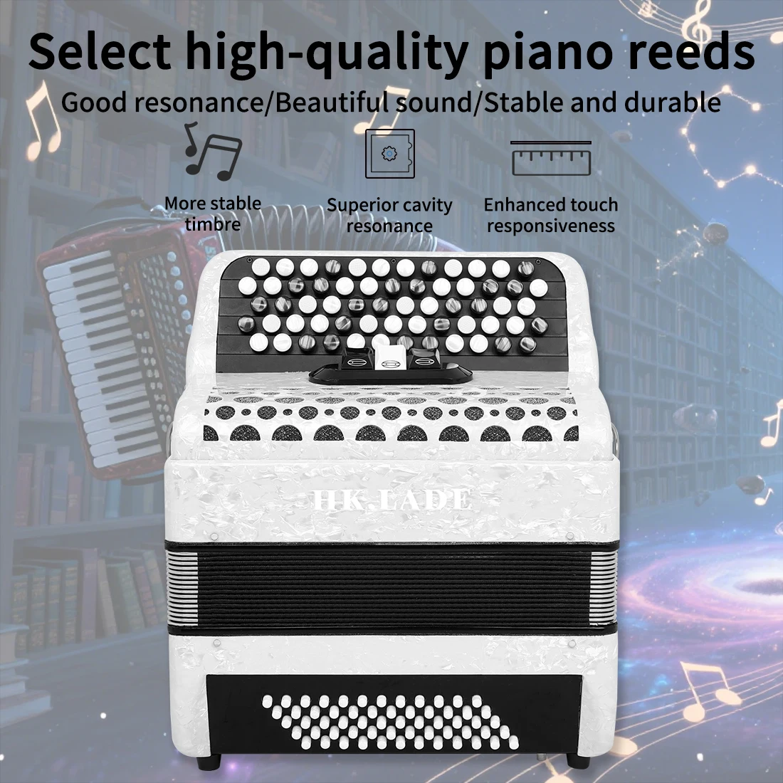 

HK·LADE AH-250 62 Key 60 Bass Accordion Pro Bayan｜62-Keys Chromatic｜3-Voice Switch｜Goatskin Bellows｜Anti-Slip Buttons