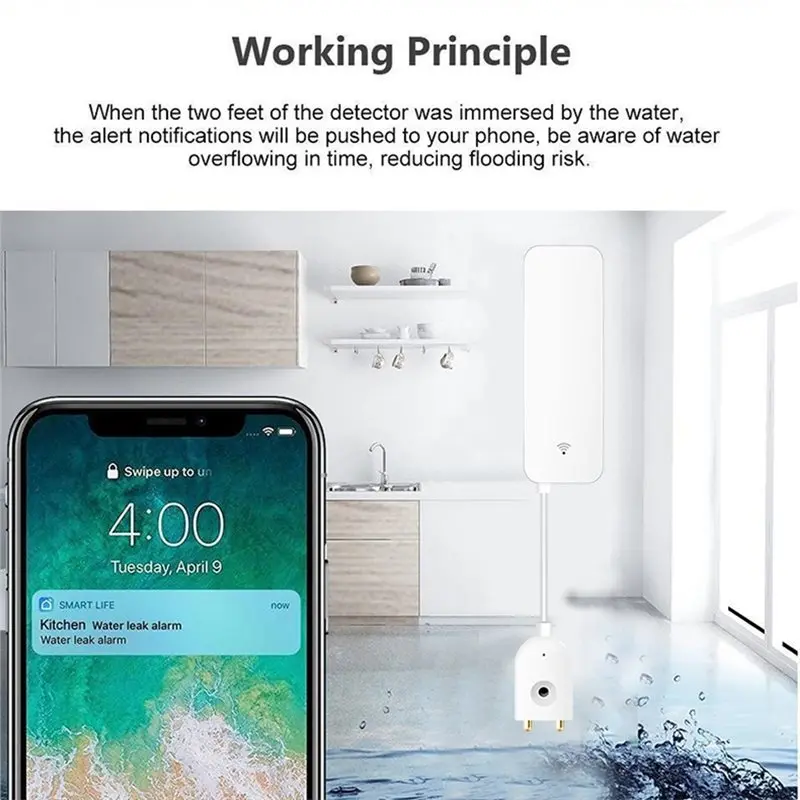 ABUG-Tuya WIFI Water Overflows Alarms Flood Leakage Sensor Water Overflow Level Detector