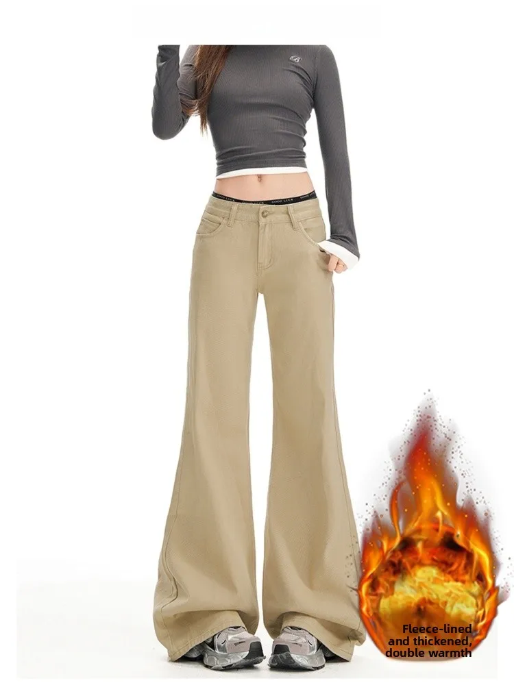 حجم كبير Fce اصطف الكاكي متوهج الجينز المرأة فضفاضة التخسيس منخفضة الخصر جرس بوت لباس غير رسمي مريح تمتد الدنيم #1