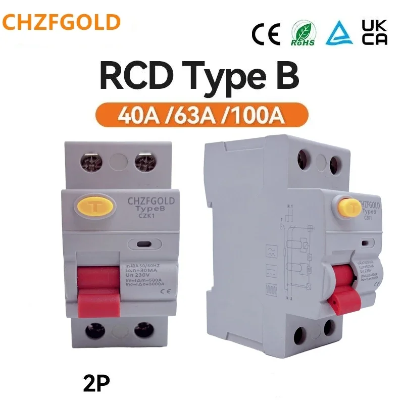 Hoge kwaliteit RCD RCCB B type aardlek aardlekschakelaar Evse ELCB 2P 4P 100a 30ma EKL6-100B 10KA 220V