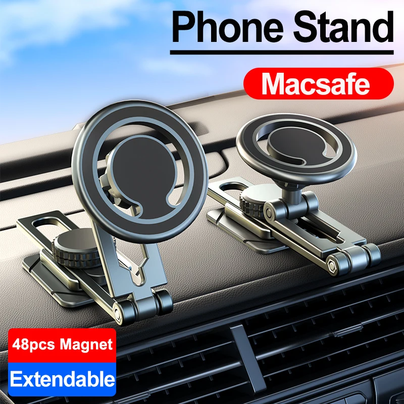 48pcs Strong Magnet Car Phone Holder Stand Macsafe 720 Rotate Extendable Magnetic Smart phone Bracket For iPhone Samsung Xiaomi