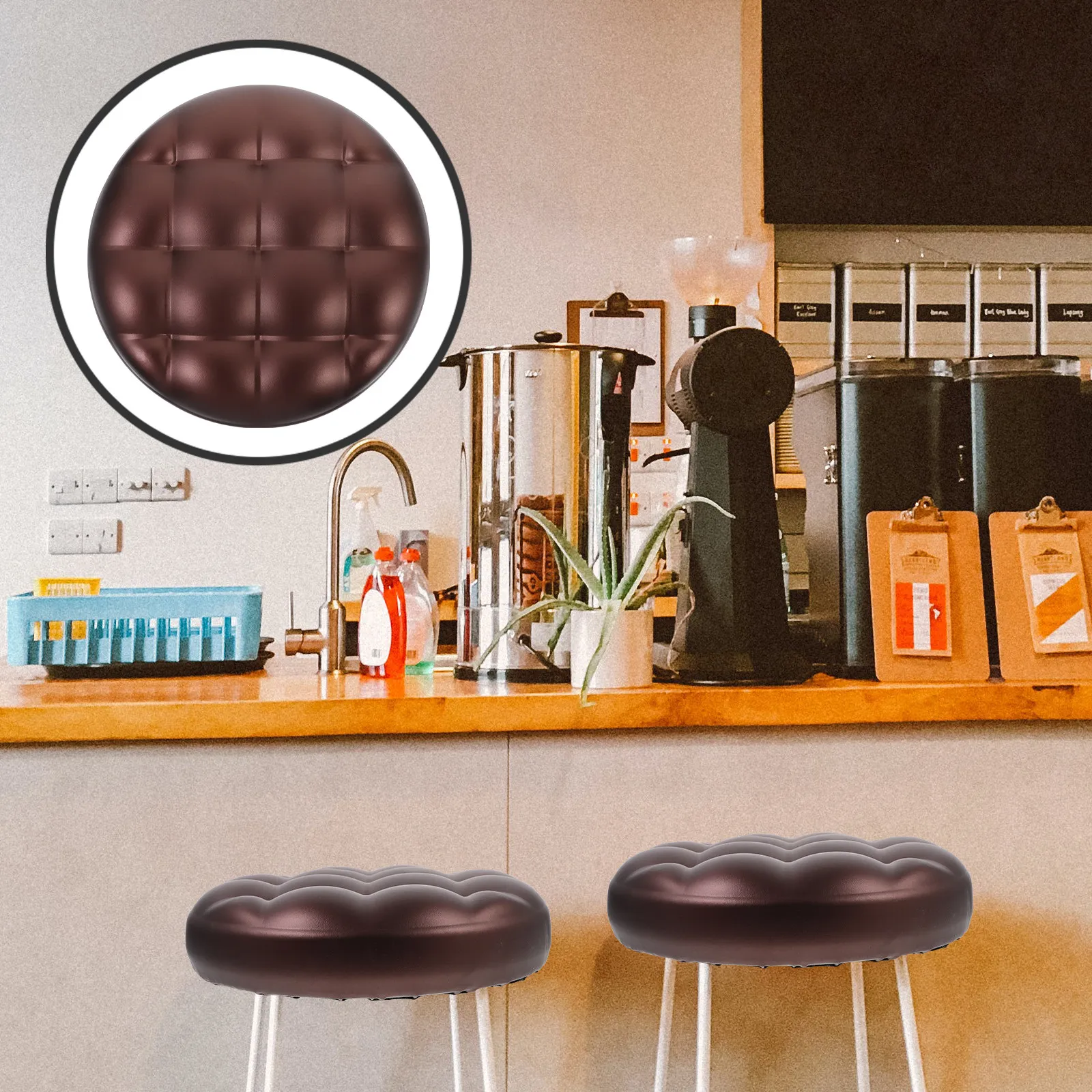 丸型puバースツールシート交換用クッション、快適なフォームパッドと木製ベース付き、家庭、オフィス、バーの装飾に最適、お手入れ簡単