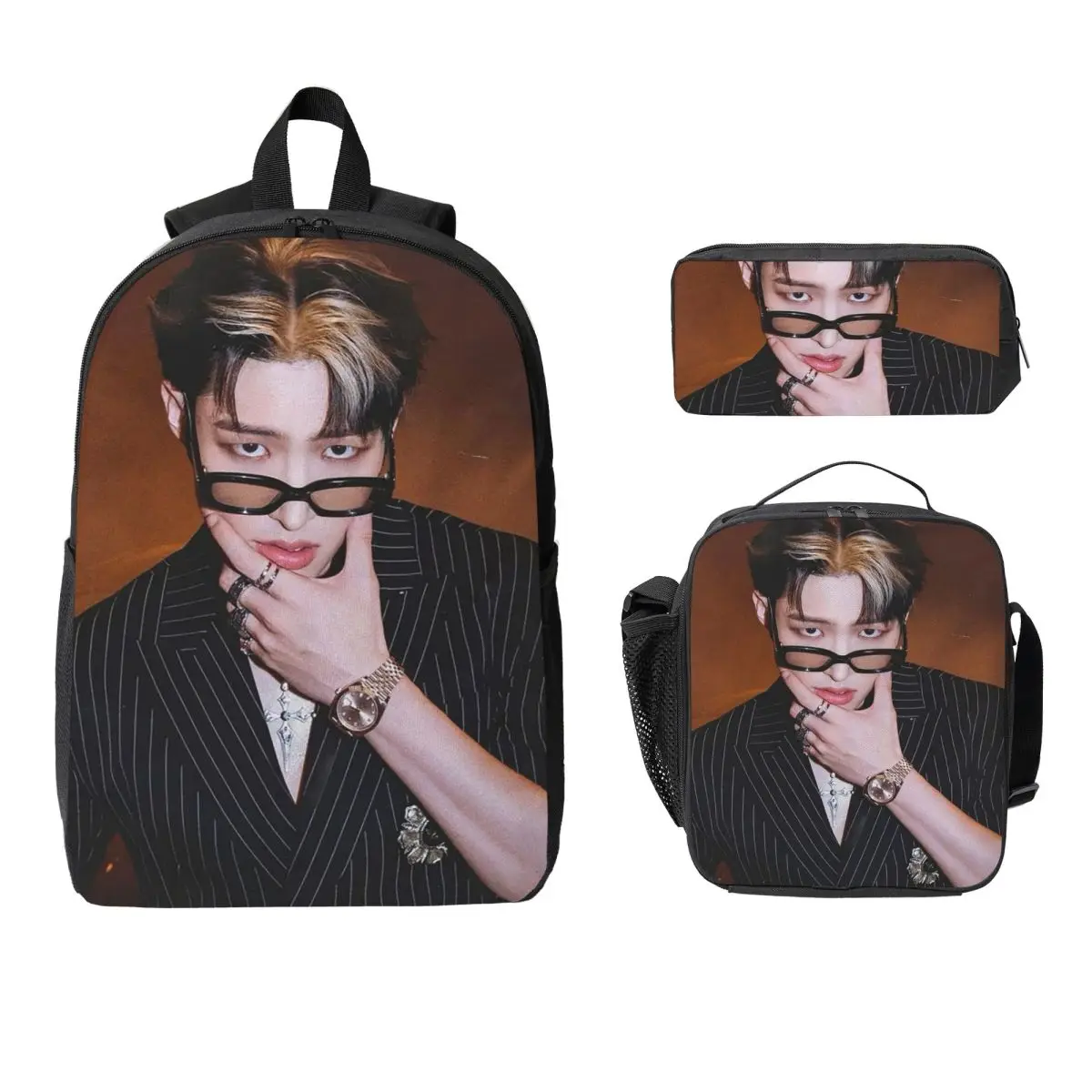 Mingi Ateez - Spin Off From The Witness Halazia Sac à dos, sac d'école, sacs à bandoulière, 3 pièces, sac à déjeuner isotherme, trousse à crayons