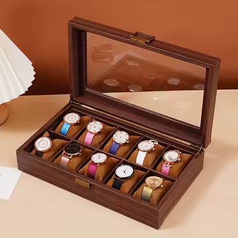 WELLZONE Retro Style Imitation Wood Watch Box Chinese Style Brown Leather Glasses Storage Box Creative Gift Jewelry Box