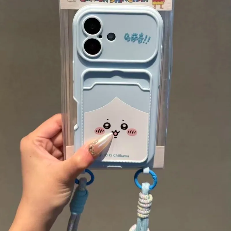 Phone Case For Iphone 17 Pro Max 16 15 14 13 12 11 Chiikawa Card Holder Lanyard Full Coverage Shockproof Bumper Kawaii Anime
