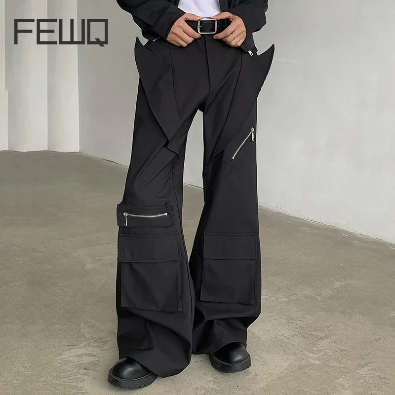 

FEWQ Deconstructed Large Pocket Splicing Pants Casual 2024 Solid Color Zipper Design Darkwear Male Trousers New Fashion 24E2084