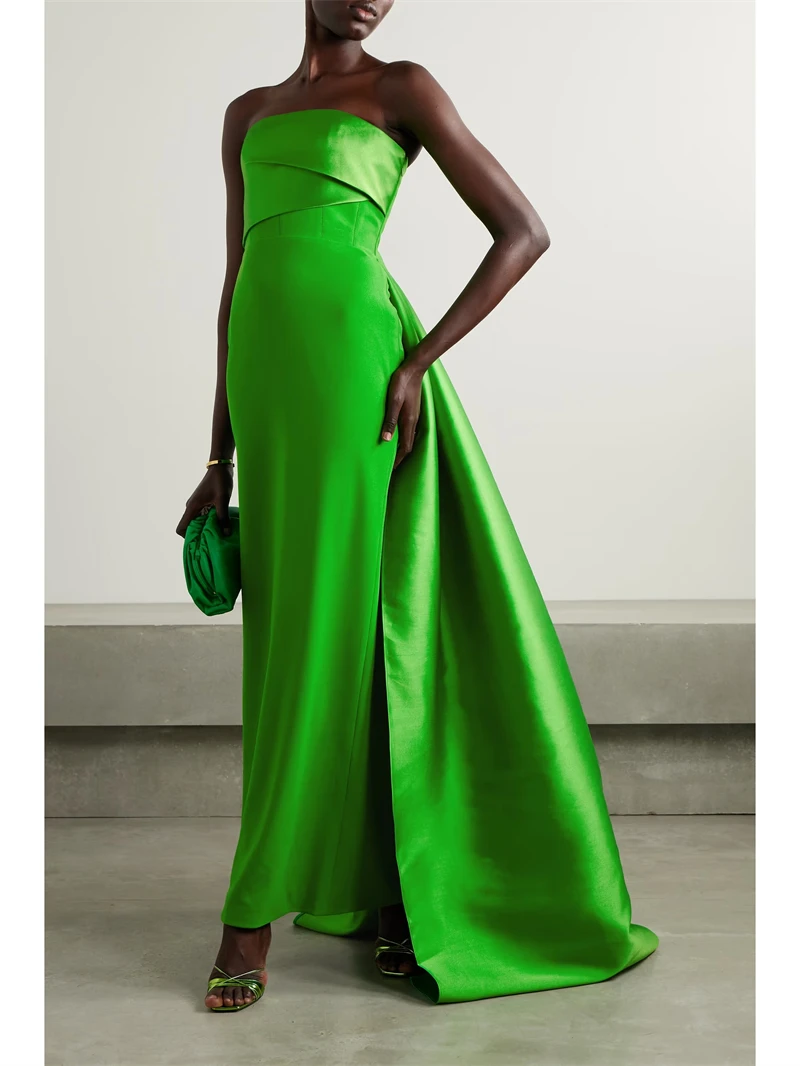 Eightree Modern Apple Green Strapless Evening Dresses Ankle Length Formal Party Dress Gowns with Draped Train Customized