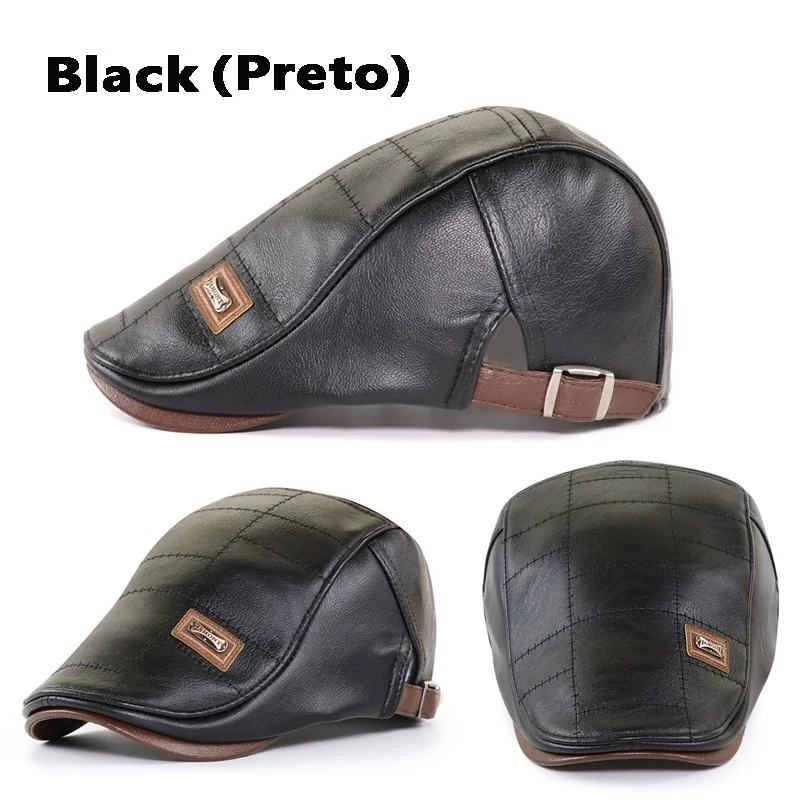 Leather Beret Hat Retro Newsboy Hats Warm Cap Duckbill Visor Boinas Flat Caps for Men