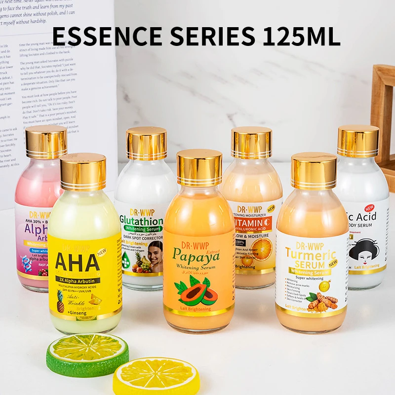 

125ml Arbutin/Turmeric/Vitamin C Essence Make Skin Glow Moisturizing Firming AHA/Papaya/Glutathione/Kojic Acid Essence Liquid