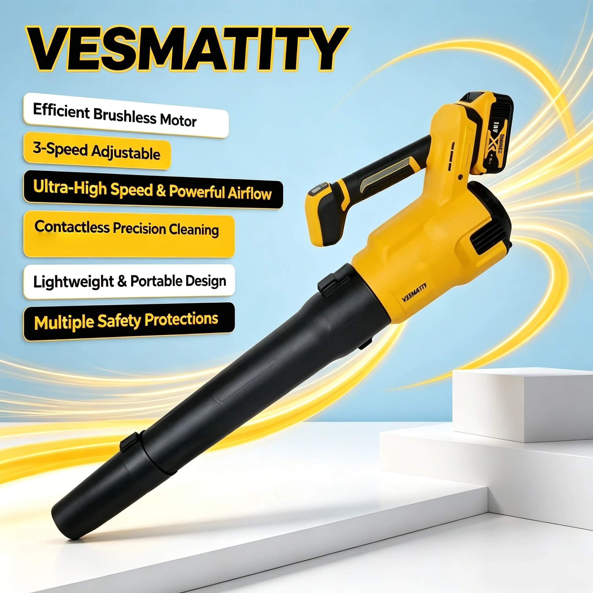 Cordless Air Blower Brushless Powerful 3 Gears High Speed Electric Leaf Snow Duster Tool for 18V Battery Pro Max