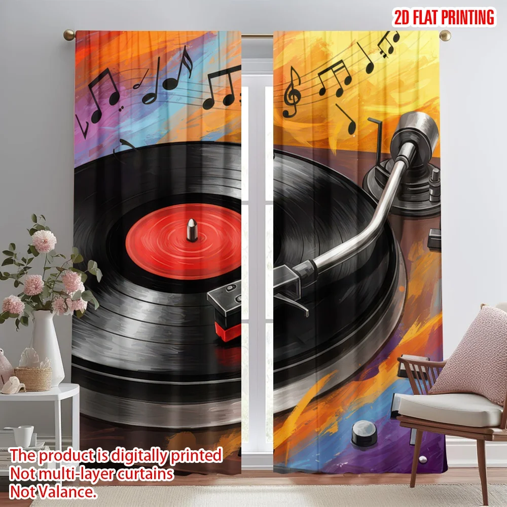 

2D flat printing 2pcs Window Curtains Colorful Vinyl Music Digital Printed Polyester Drapes Party Decorations for Indoor