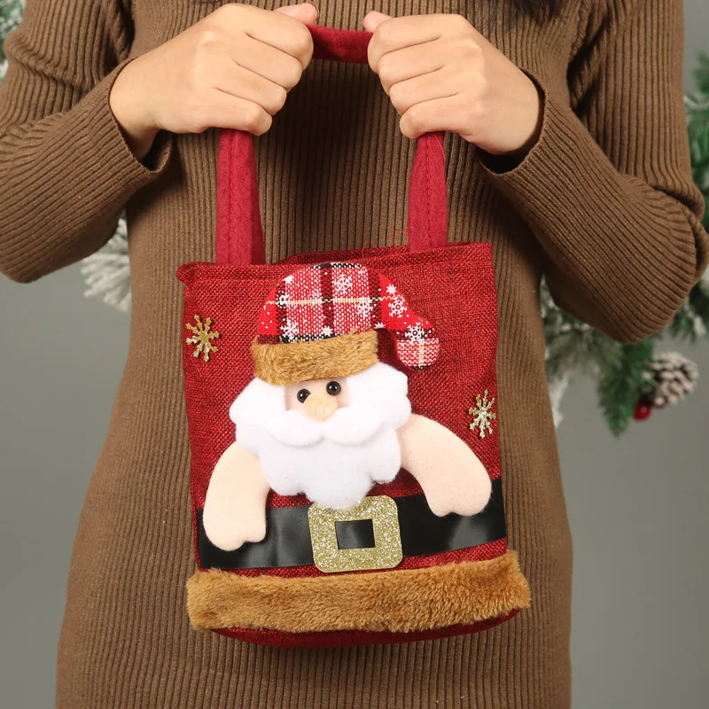 

Christmas 2026 Cartoon Santa Claus Deer Snowman Gift Bag Kids Linen Handbag Candy Bag Merry Christmas Tote Bag Xmas Ornaments