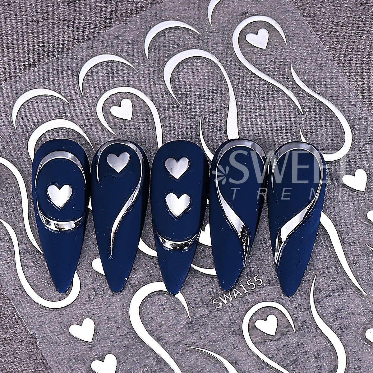 4pcs Metal French Love Heart Nails Stickers Gold Silver Wave Swirl Design Elegant Simple Charm Foils Valentine's Manicure Decor