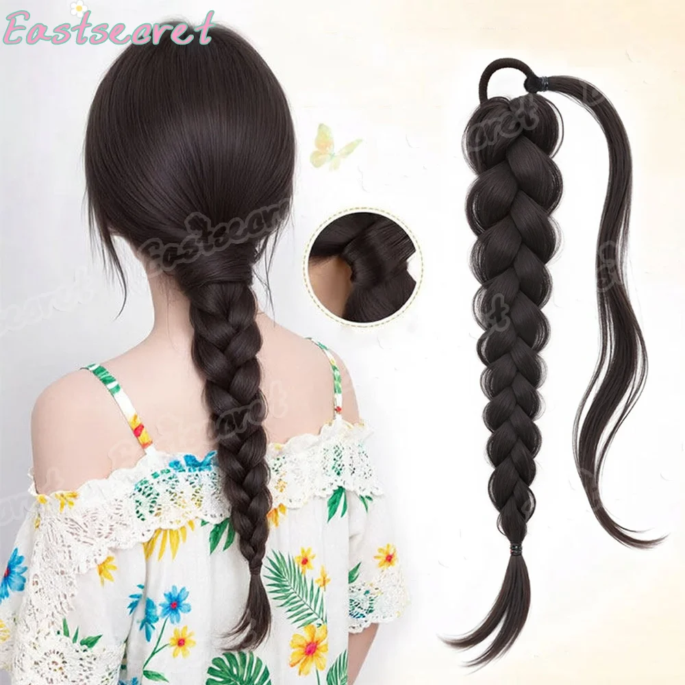 

Парик-коса EAST Brown black для женщин, низкий накладной хвост, натуральный пушистый плетеный хвост, синтетический парик-коса с естественным соединением прядей.