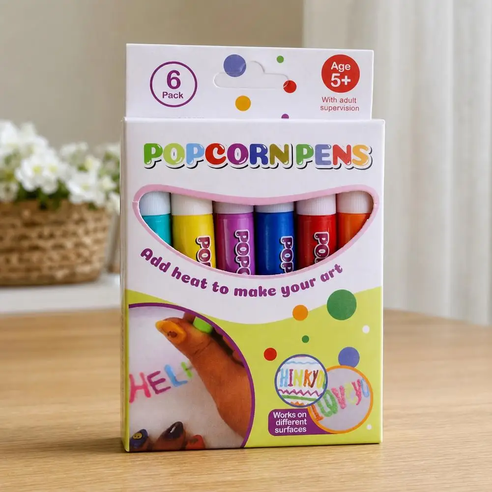 Popcorn-Stifte Puffy 3D-Kunst DIY Bubble Popcorn Zeichenstift Kinder Mal- und Farbstift Kreativer Marker-Stift 6/12 Farben – Detail 19