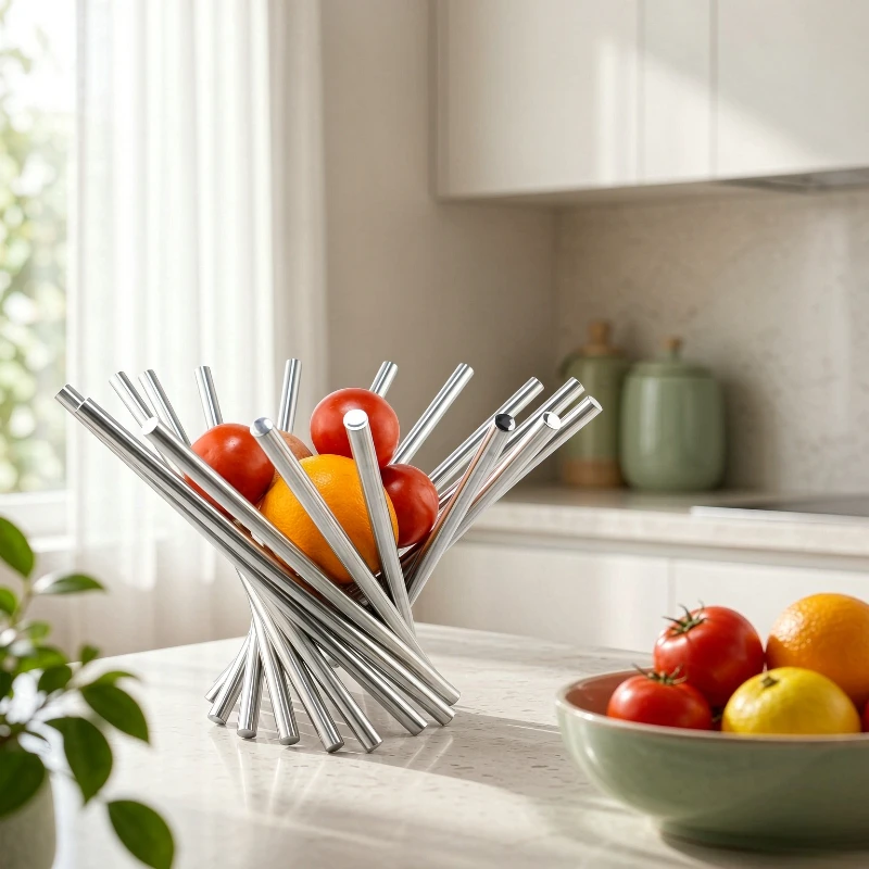 Stainless Steel Fruit Basket Modern Rotating Serving Bowl for Kitchen Countertop Dining Table Home Decor Daily Use 과일 바구니