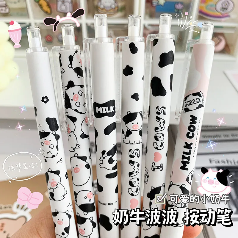 1 Pcs Cute Milk Cows Press Gel Pen Writing Pen School Stationery 0.5mm Black ink Pens Office School Supplies Stationery Gift